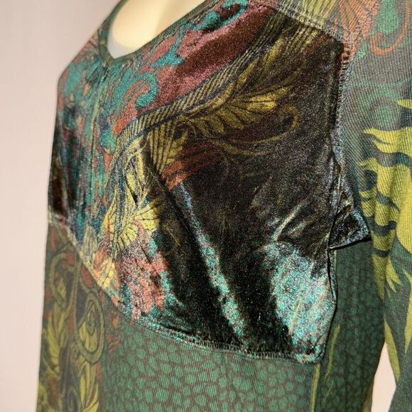 Vintage Y2K Whimsigoth Green Long Sleeve Tunic Top Stretch Burn Out Velvet Size - Picture 10 of 14